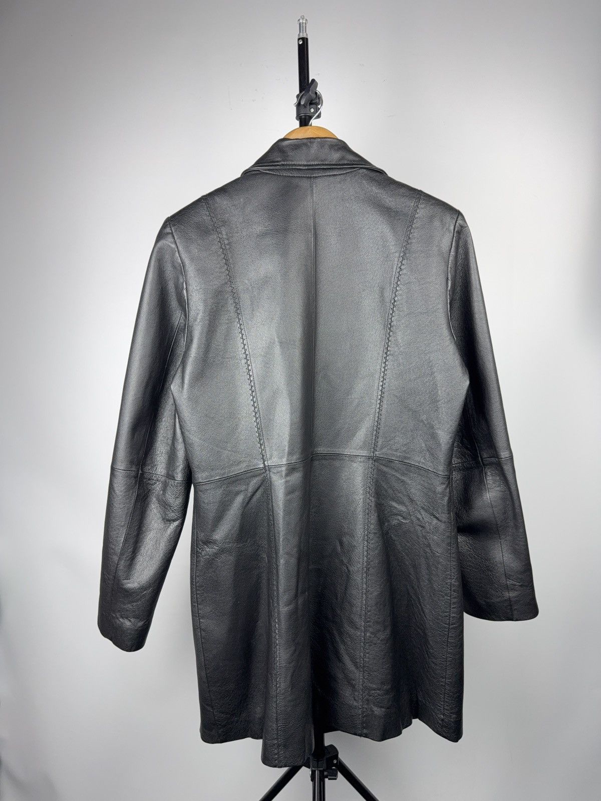 Genuine Leather Vintage 90s Japanese Avant Garde Black Real Leather Coat M Size M / US 6-8 / IT 42-44 - 8 Thumbnail
