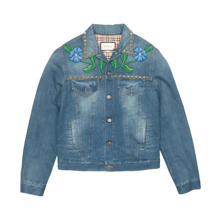 Gucci Gucci Blue Denim Jacket with Floral Embroidery-2507 Size US M / EU 48-50 / 2 - 1 Thumbnail