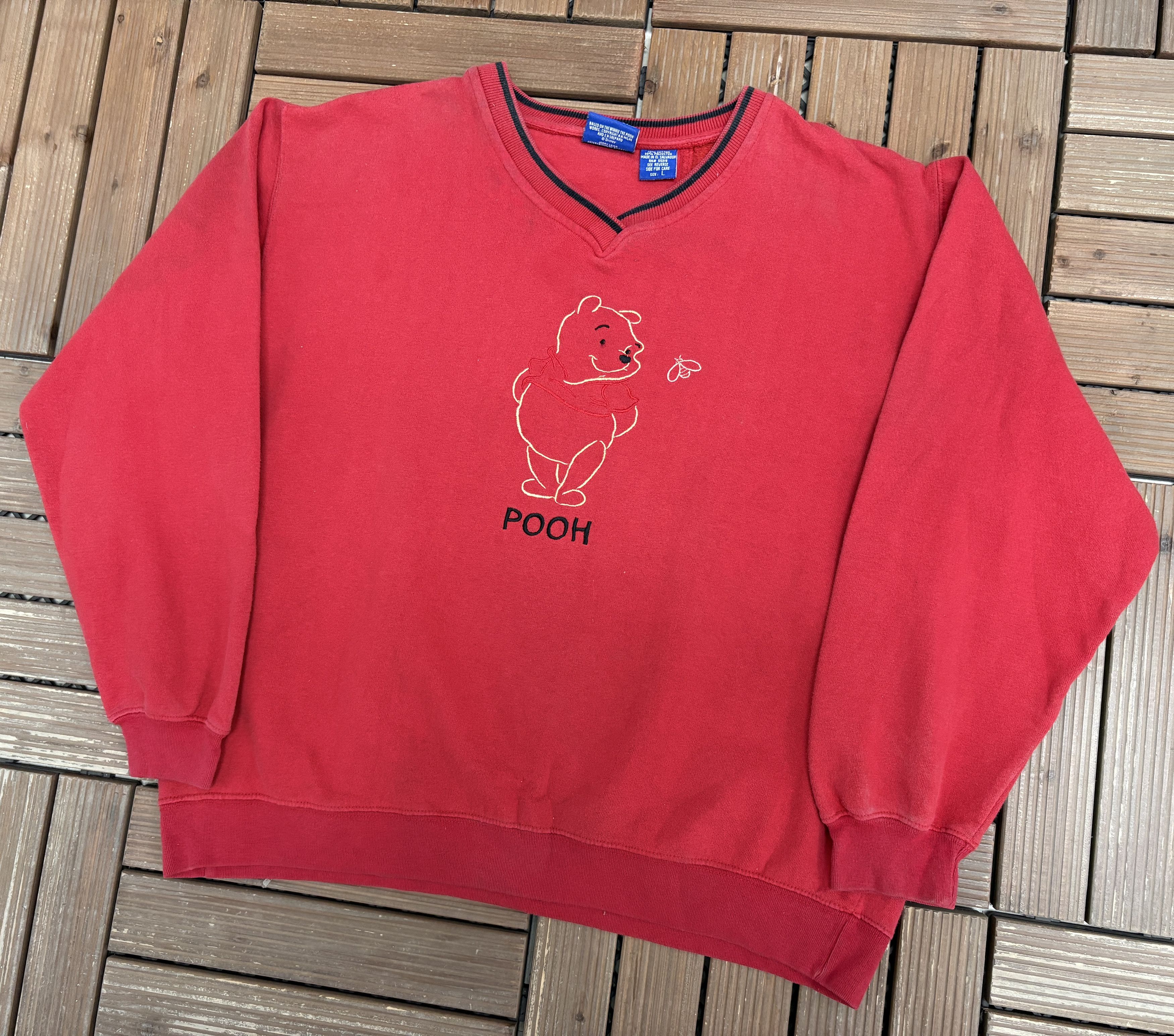 Vintage Winnie The Pooh Embroidered Vintage Red Sweater Size US L / EU 52-54 / 3 - 3 Thumbnail