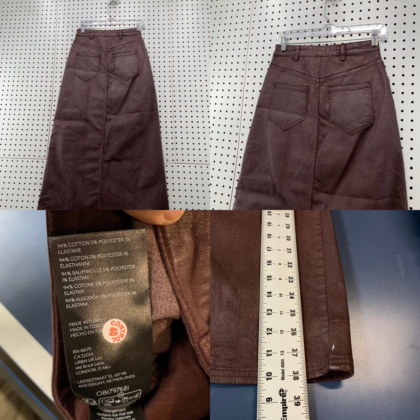 Anthropologie VINTAGE Anthropologie Pilcro Madi Denim Skirt Womens 4 Maroon Waxed Front Slit A-Line Purple 90s Womens Size 27" / US 4 / IT 40 - 8 Thumbnail