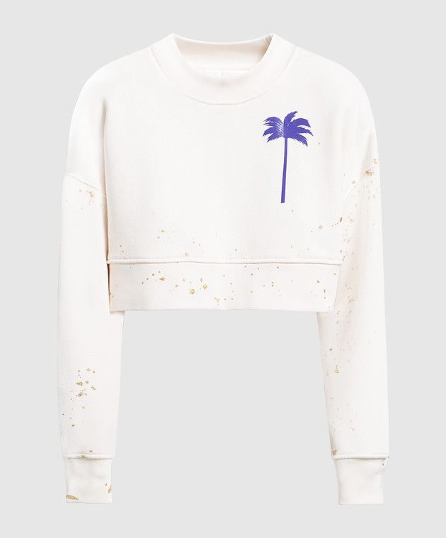 Palm Angels o1gr1nt0425 Pxp Painted Cropped Crewneck Sweatshirt Butter Size XL / US 12-14 / IT 48-50 - 1 Thumbnail