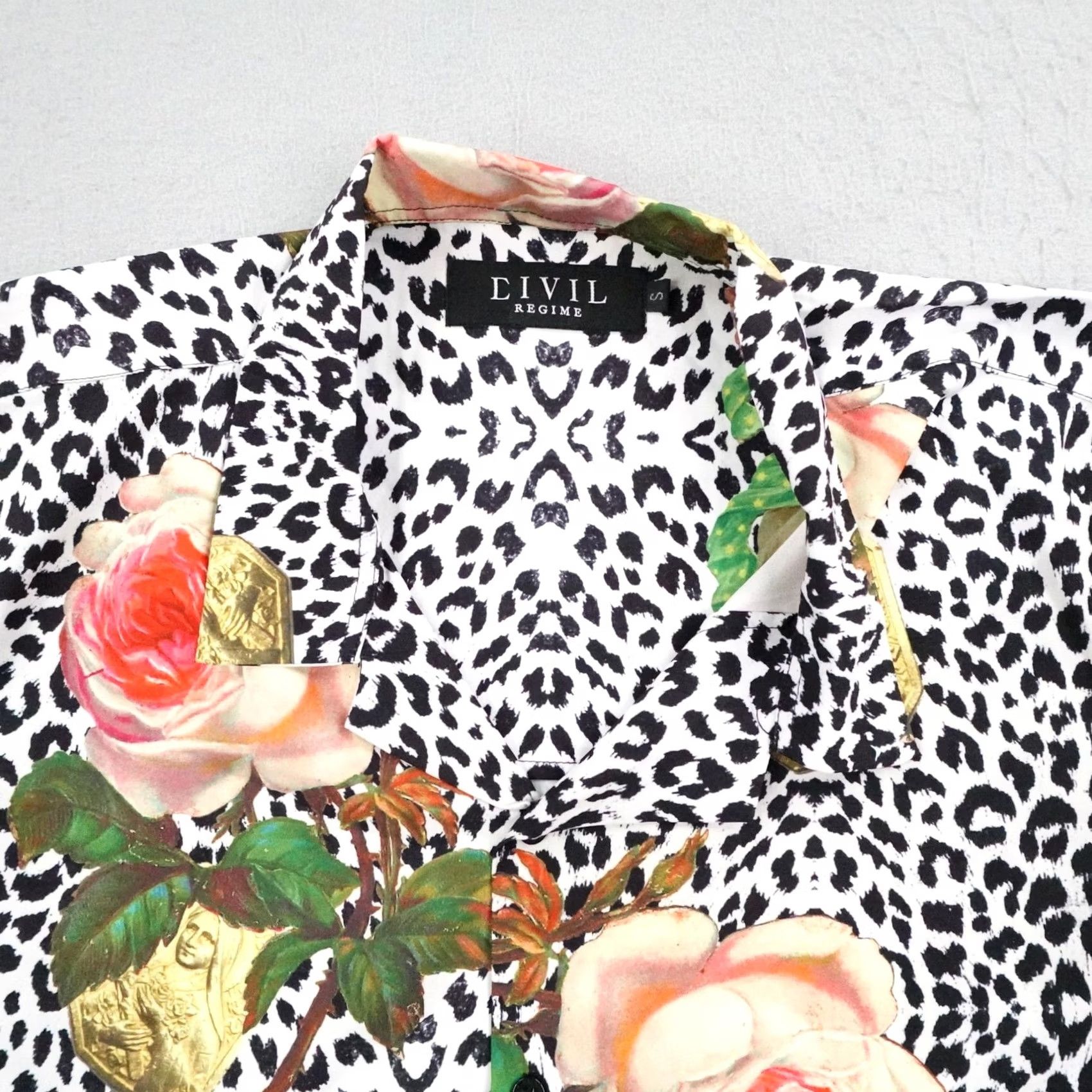 Vintage Civil Regime Shirt Mens Small White Black Leopard Print floral Camp Button Up Size US S / EU 44-46 / 1 - 2 Thumbnail
