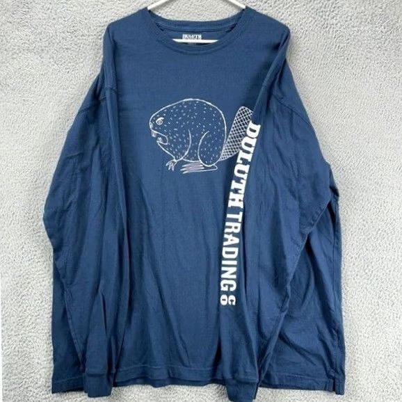 Duluth Trading Company Duluth Trading Co. Longtail T Shirt Men XL Blue Spell Out Beaver Graphic Print Crew Neck Long Sleeve Relaxed Fit NEW Size US XL / EU 56 / 4 - 3 Thumbnail