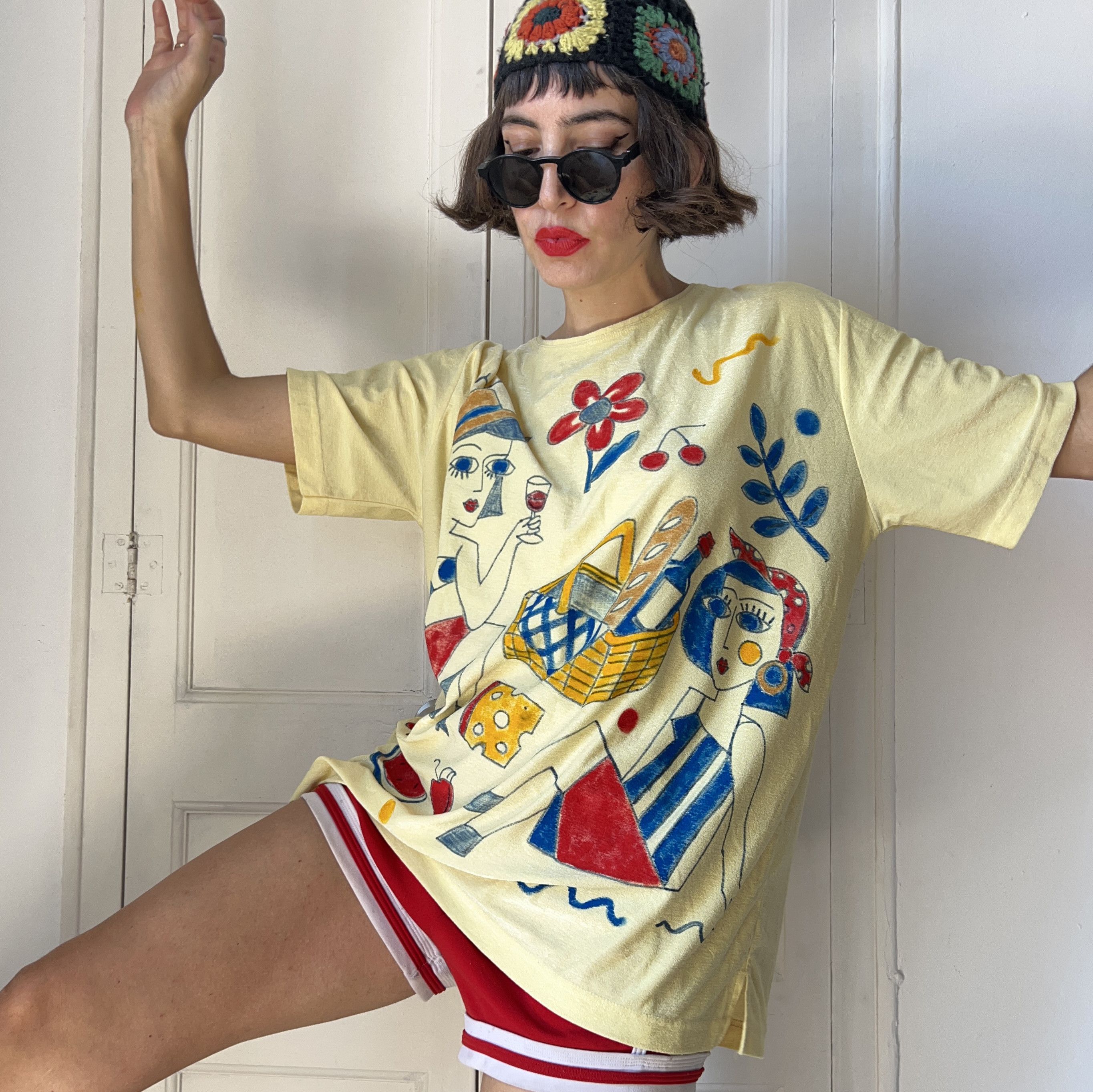 Custommade Custommade Picnic Yellow Tee Reworked Novelty Wearable Art Size XXL / US 16-18 / IT 52-54 - 4 Thumbnail