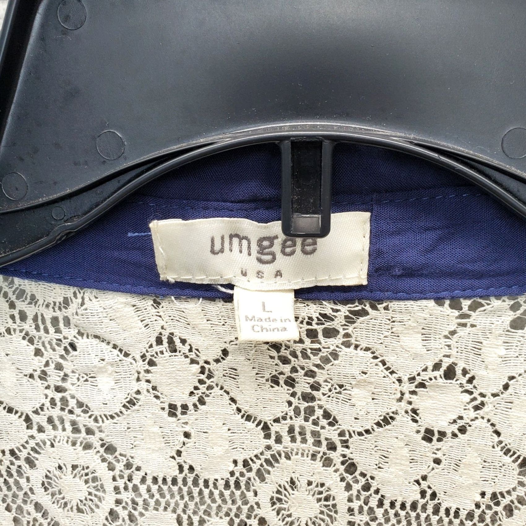 Vintage UMGEE Cardigan Women's L Navy Cotton Lace Back Roll Tab Sleeve Open Drape Front Size L / US 10 / IT 46 - 7 Thumbnail