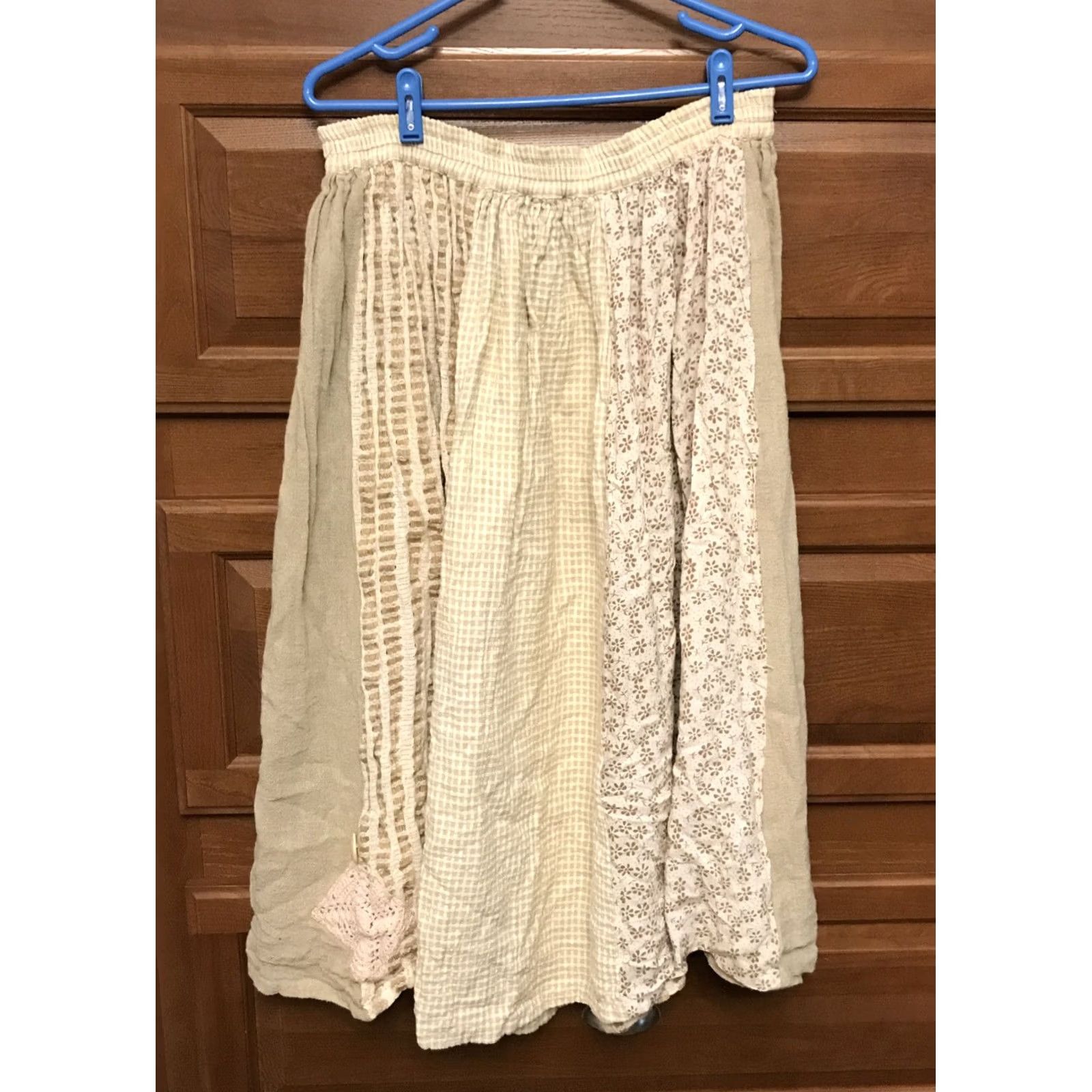 Vintage One Identity Skirt Women's Long Beige Bohemian Peasant Knit Cotton 30" Waist Elastic 31" Length L Size 36" / US 14 / IT 50 - 2 Thumbnail