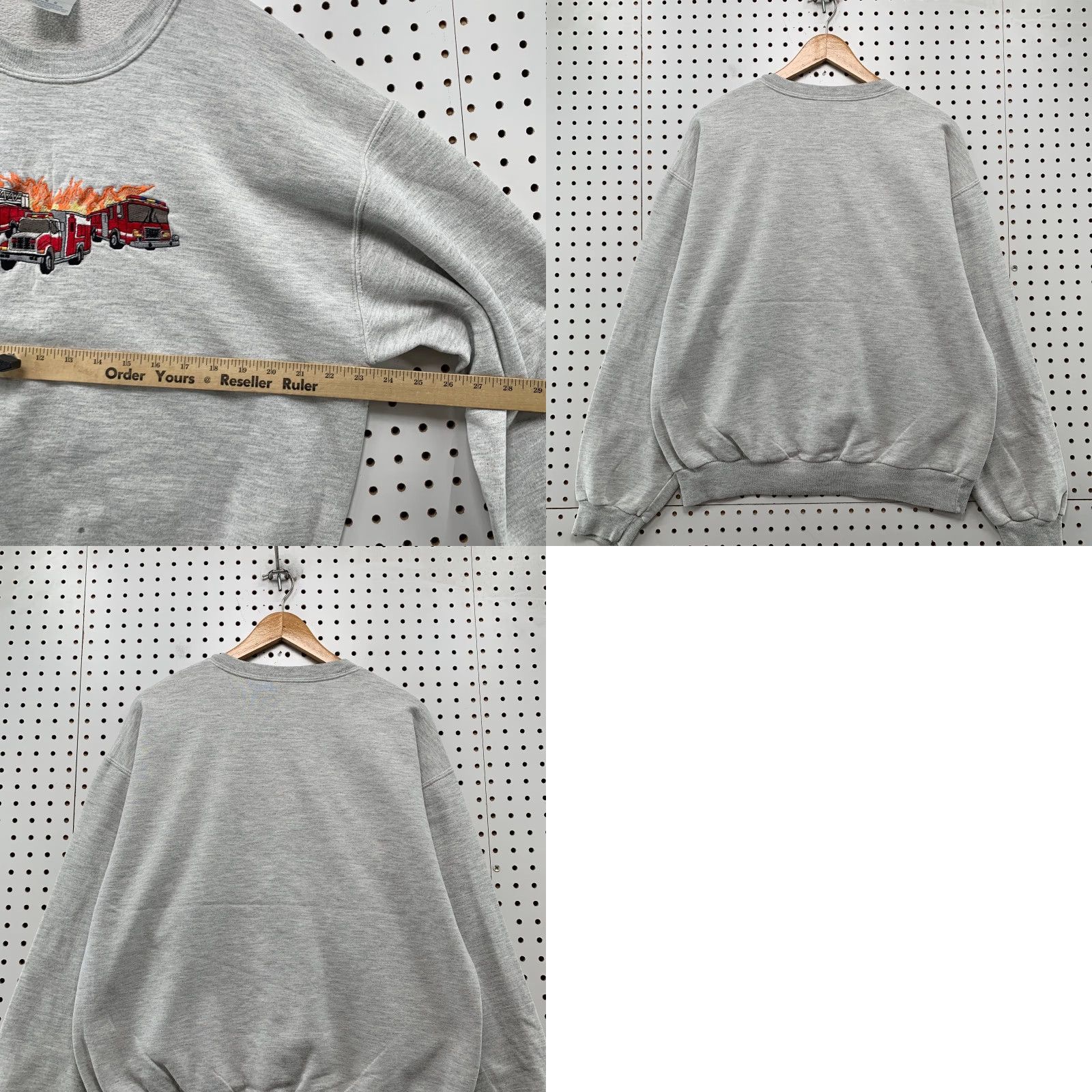 Jerzees Vintage Fire Truck Sweatshirt Mens Large Gray Embroidered Fleece Crewneck Size US L / EU 52-54 / 3 - 9 Thumbnail