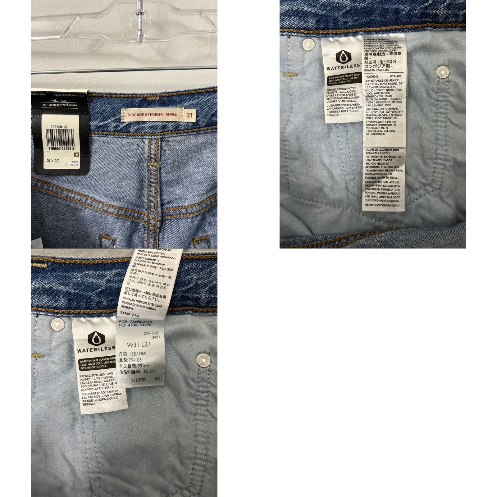Levi's Levi's Premium Big E Jeans Womens 31x27 Blue Denim Ribcage Straight Ankle Button Size 24" / US 00 / IT 34 - 9 Thumbnail