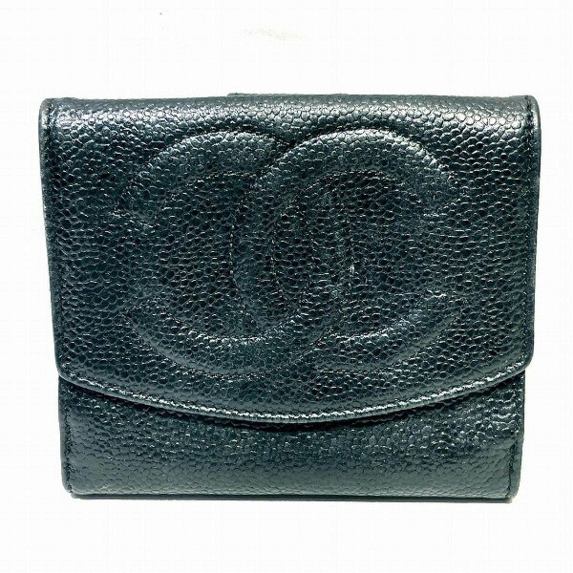 image of Chanel Cocomark Caviar Skin Bifold Wallet Ladies in Black, Women's