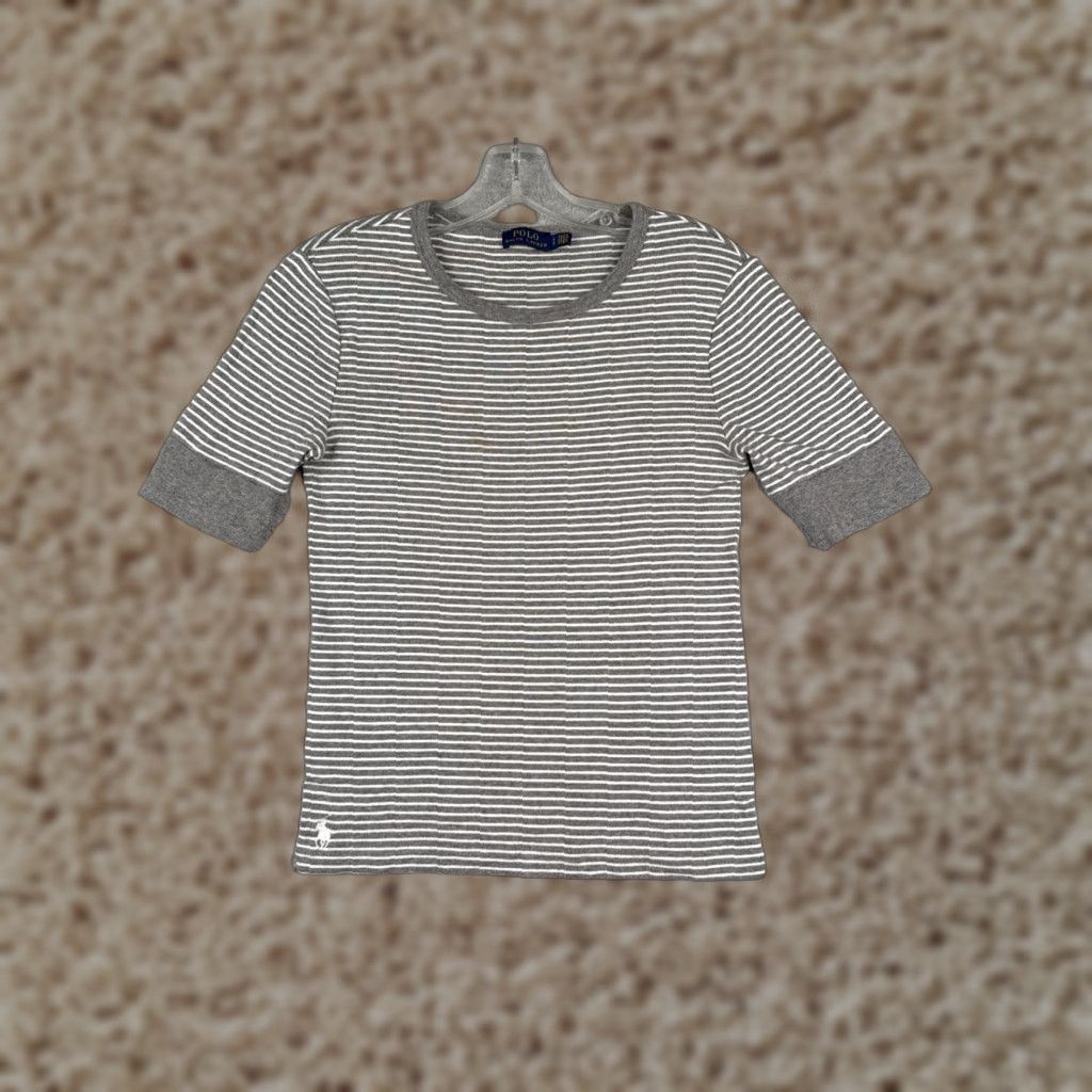Polo Ralph Lauren Polo Ralph Lauren Shirt Women Small Petite Gray Stripe Crew Short Sleeve READ Size S / US 4 / IT 40 - 1 Thumbnail
