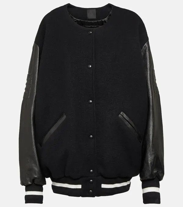 o1srvl11e0125 Oversized Wool Blend Varsity Jacket in Black