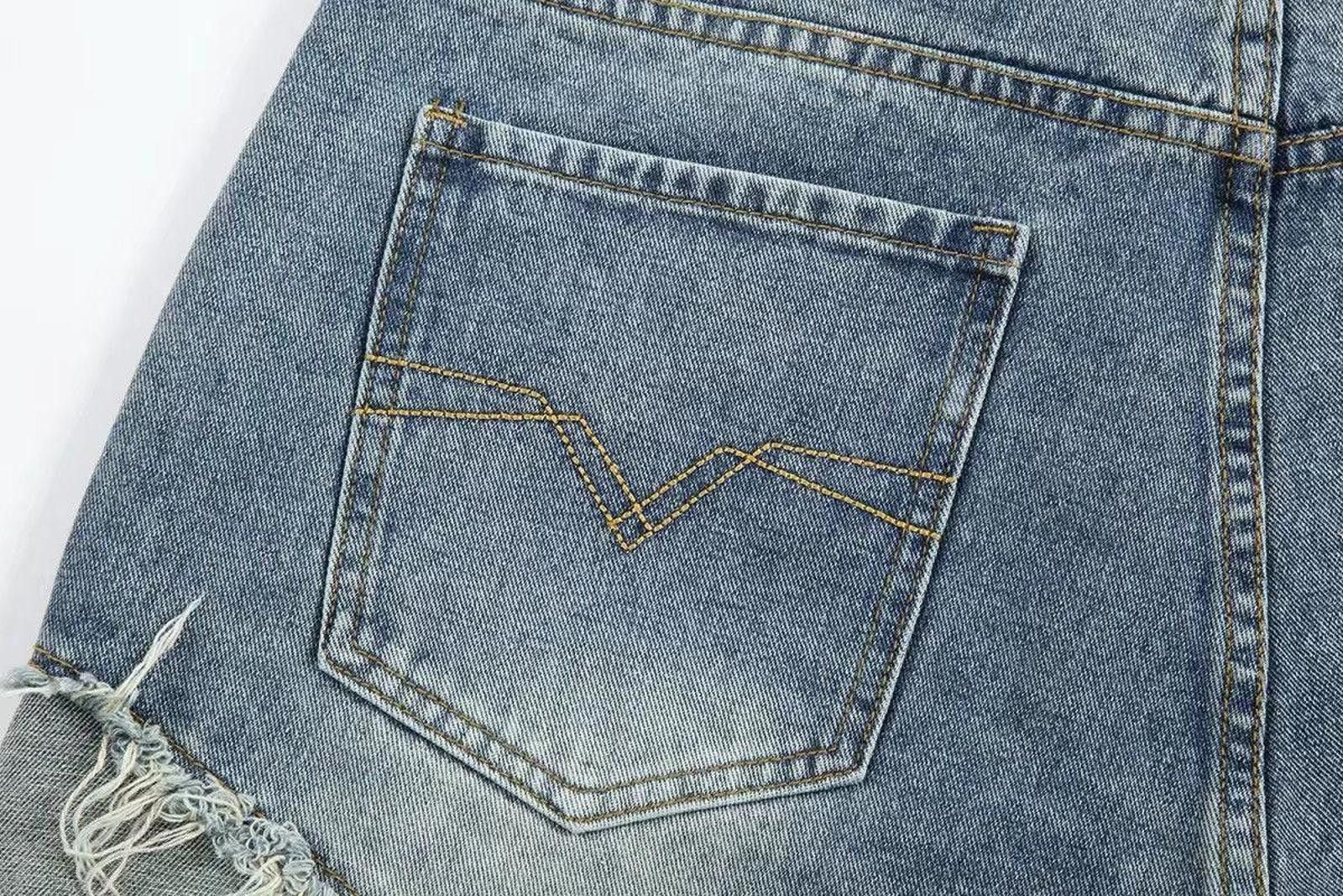 Stars Patchwork Washed Baggy Shorts, Embroidered Shorts