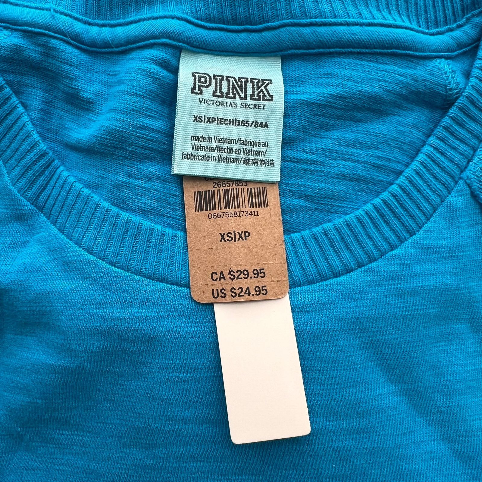 Victoria's Secret VICTORIA'S SECRET PINK Blue Cotton Crew Neck Crop Top, XS Size XS / US 0-2 / IT 36-38 - 3 Thumbnail