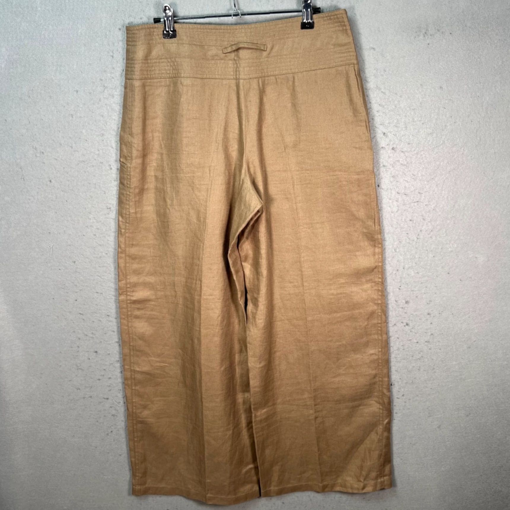 Armani Armani Collezioni Womens Pants 42 Beige Linen Wide-Leg Dress Pants Adult Womens 42 Beige Linen Wide-Leg High Rise 28in Inseam Size 28" / US 6 / IT 42 - 2 Thumbnail