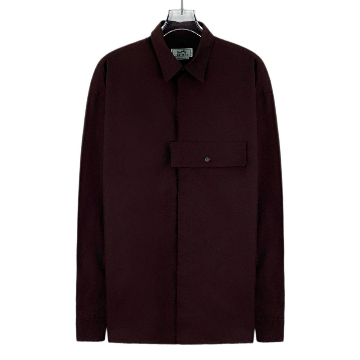 Hermes Hermes Burgundy Asymmetrical Pocket Long Sleeve Shirt K26WX Size M / US 6-8 / IT 42-44 - 1 Thumbnail