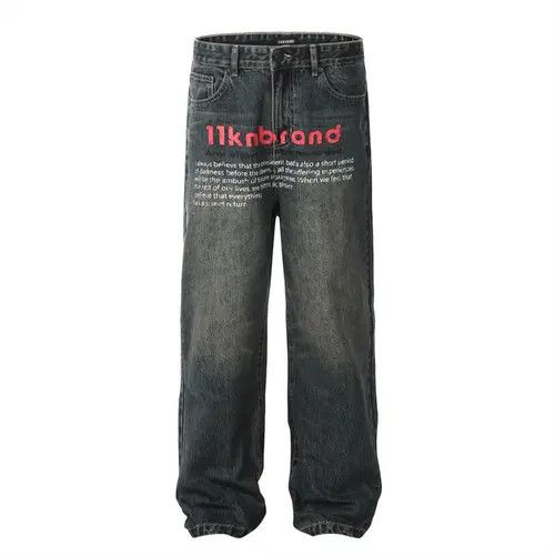 Japanese Brand × Jean Washed distressed loose casual straight-leg printed jeans Size US 32 / EU 48 - 1 Thumbnail