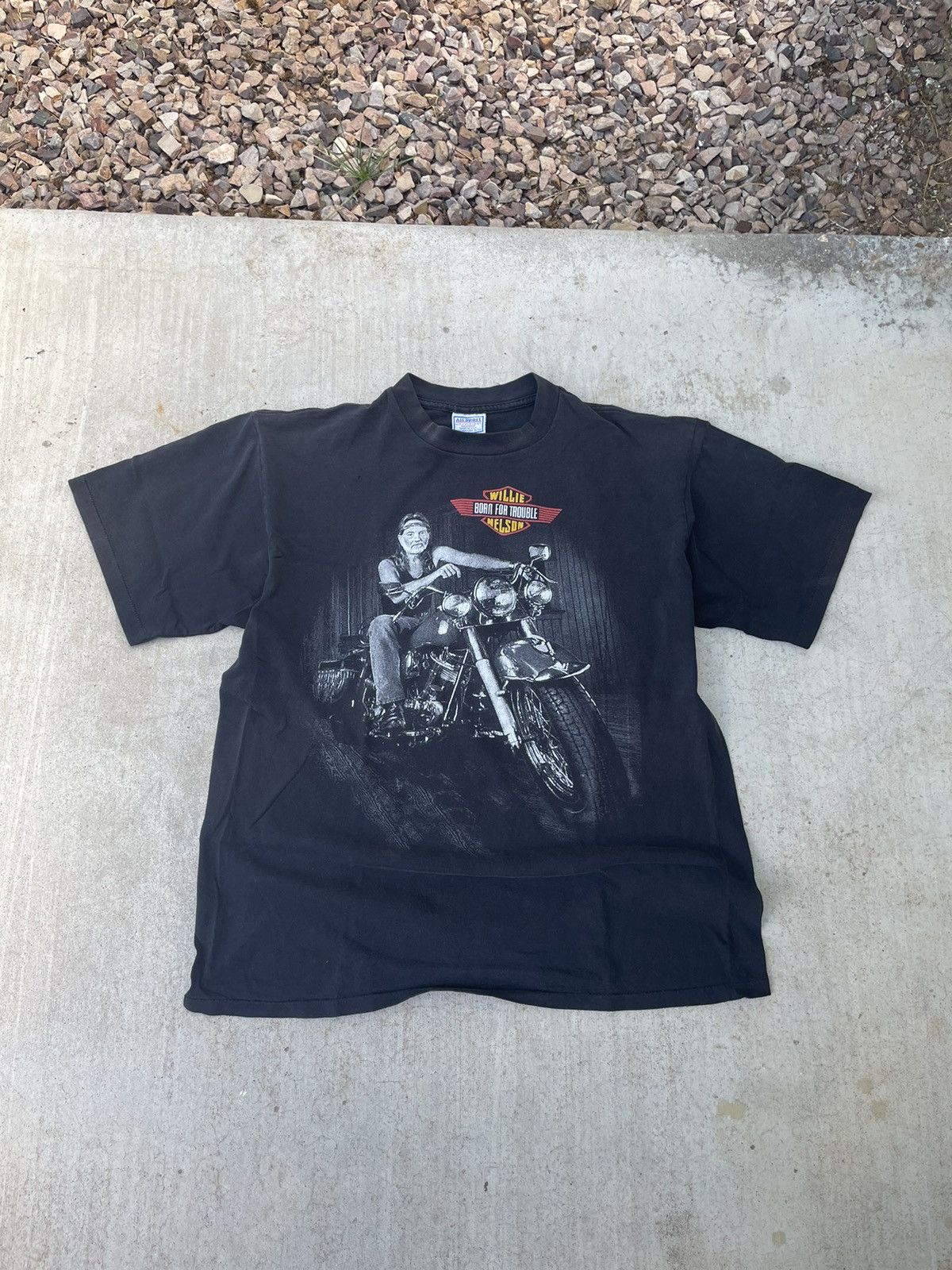 image of 90's Willie Nelson Harley Davidson T Shirt in Black, Men's (Size XL)