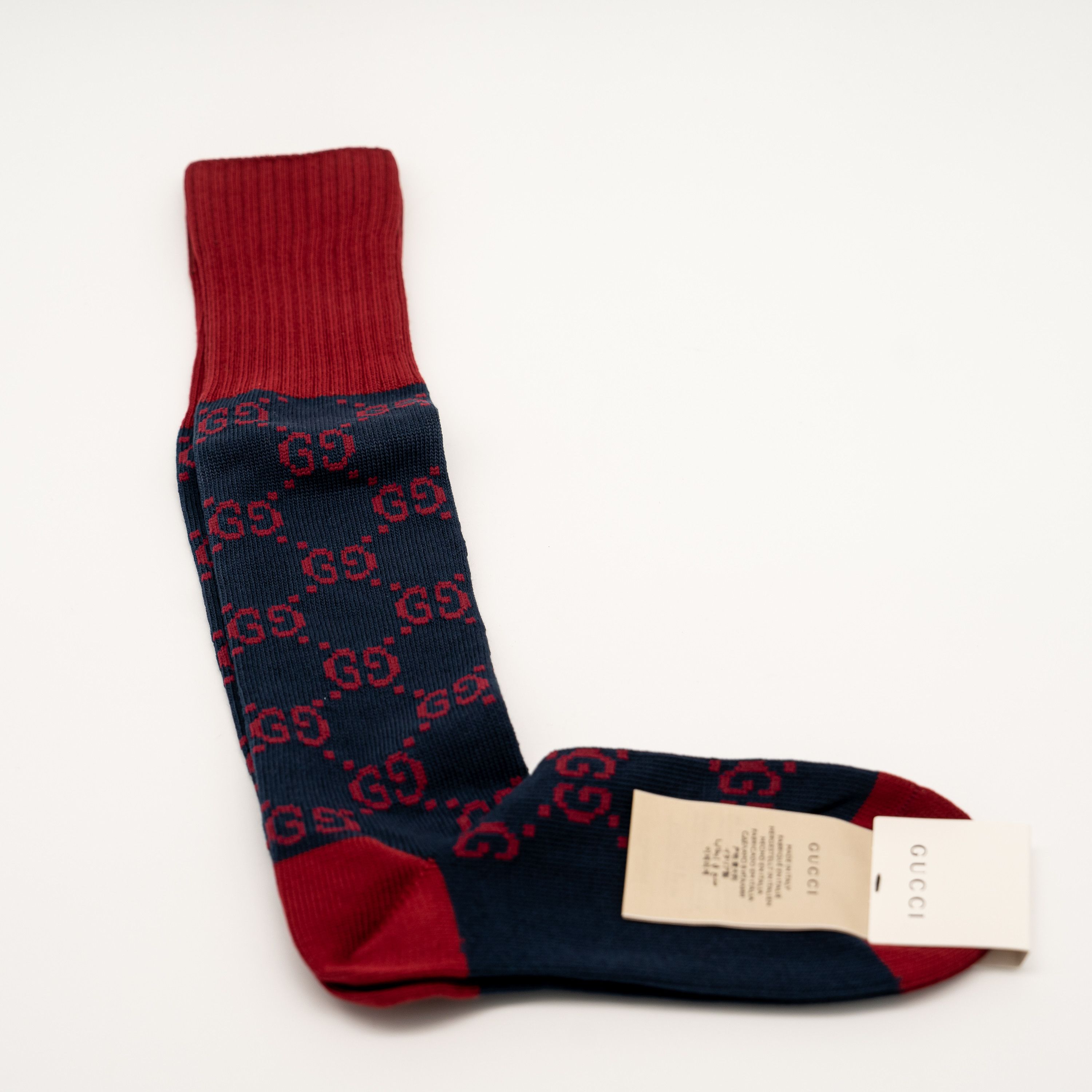 Gucci size M Gucci GG Logo Cotton Blend Long Socks Navy Red Size ONE SIZE - 1 Thumbnail
