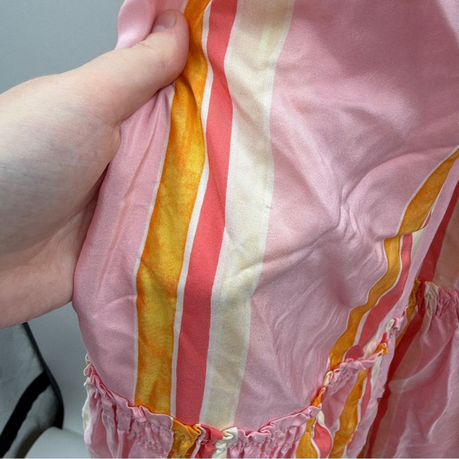 Club Monaco Club Monaco Amirra Silk Pink Multi Stripe Tiered Midi Dress Size M / US 6-8 / IT 42-44 - 10 Thumbnail