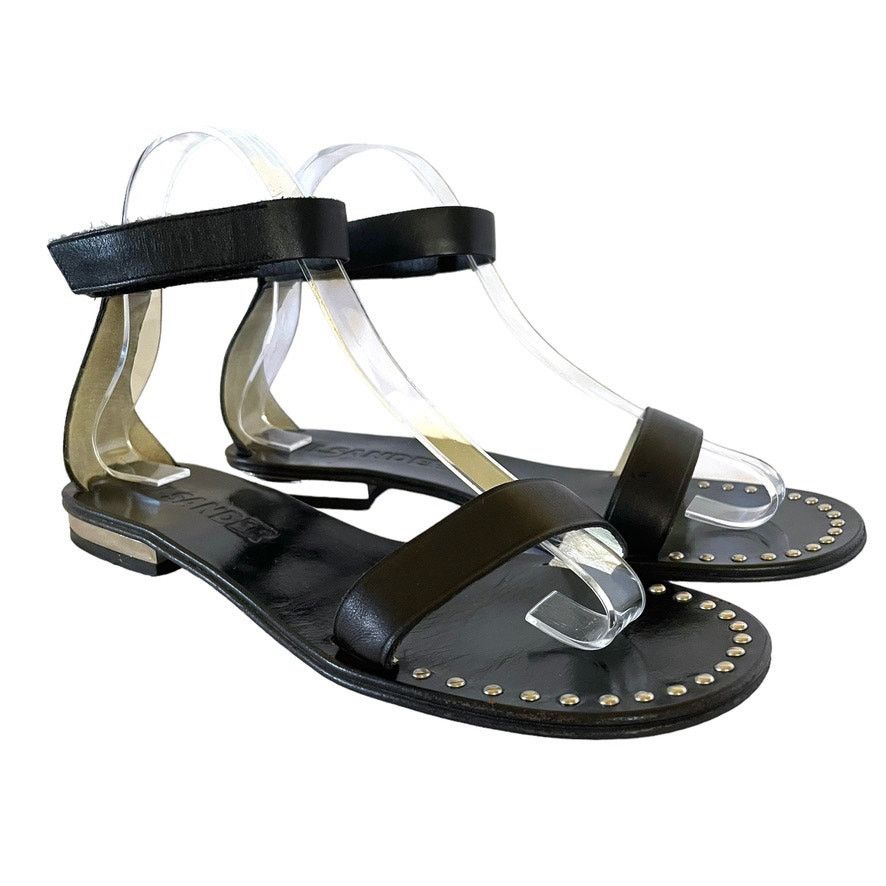 Jil Sander Jil Sander Black Leather Studded Flat Sandals Shoes Size US 7.5 / IT 37.5 - 1 Thumbnail