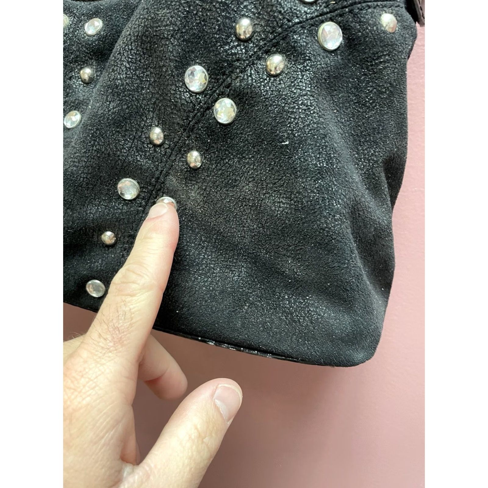 Crocs VINTAGE Kathy Van Zeeland Y2K McBling Studded Purse Bag Black Croc Faux Leather Glam Shoulder Bag Womens Size ONE SIZE - 3 Thumbnail