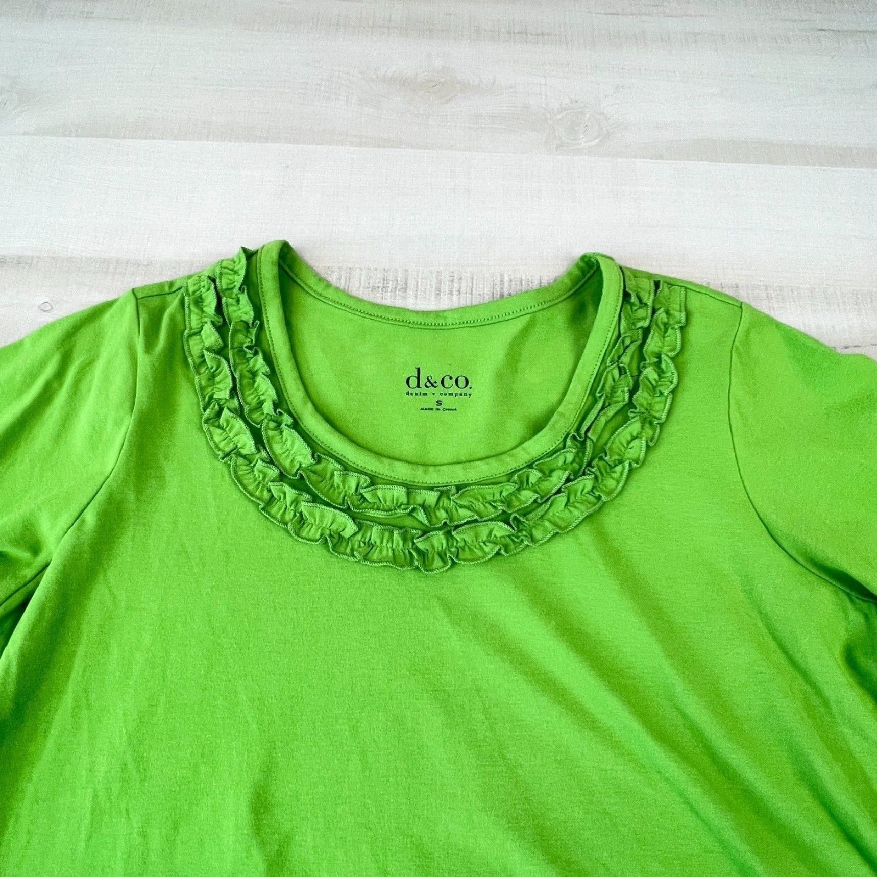 CO Denim + Company Womens Small Green Ruffle Neck 3/4 Sleeve Casual Knit Top Size S / US 4 / IT 40 - 2 Thumbnail