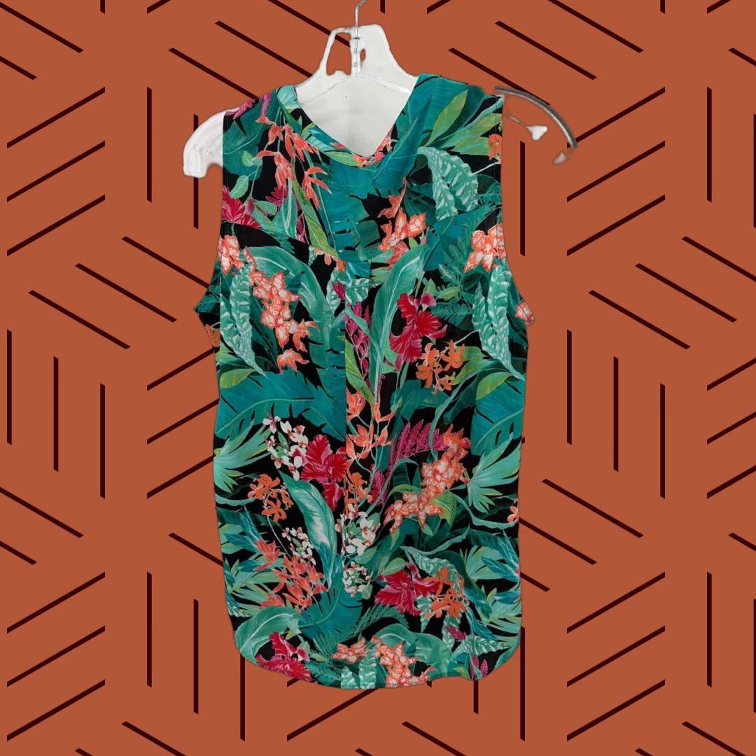 Adrianna Papell Tank Top Medium Green Floral Pre-Owned
