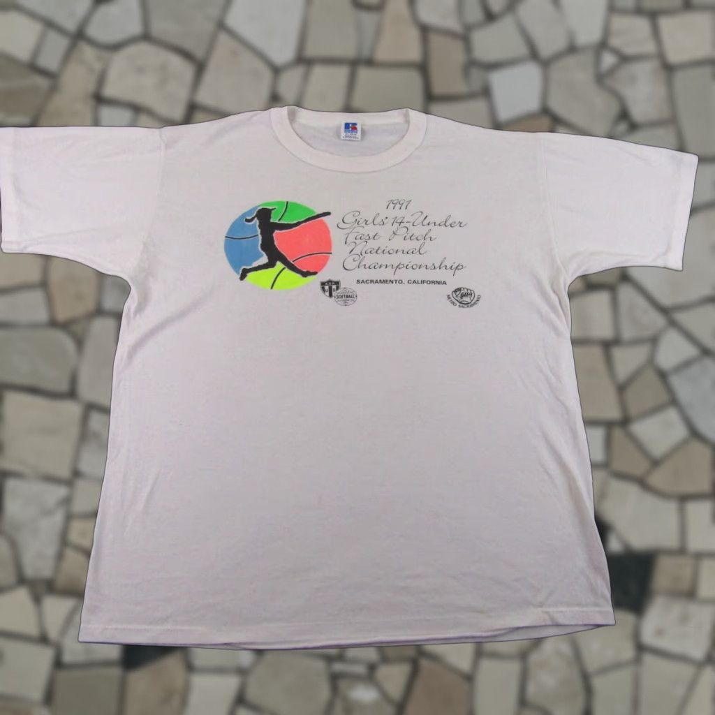 Russell Athletic VINTAGE Russell Athletic Softball Shirt Men XL White 90s Logo Graphic Print 1991 90s Mens Shirts Squares? Size US XL / EU 56 / 4 - 1 Thumbnail