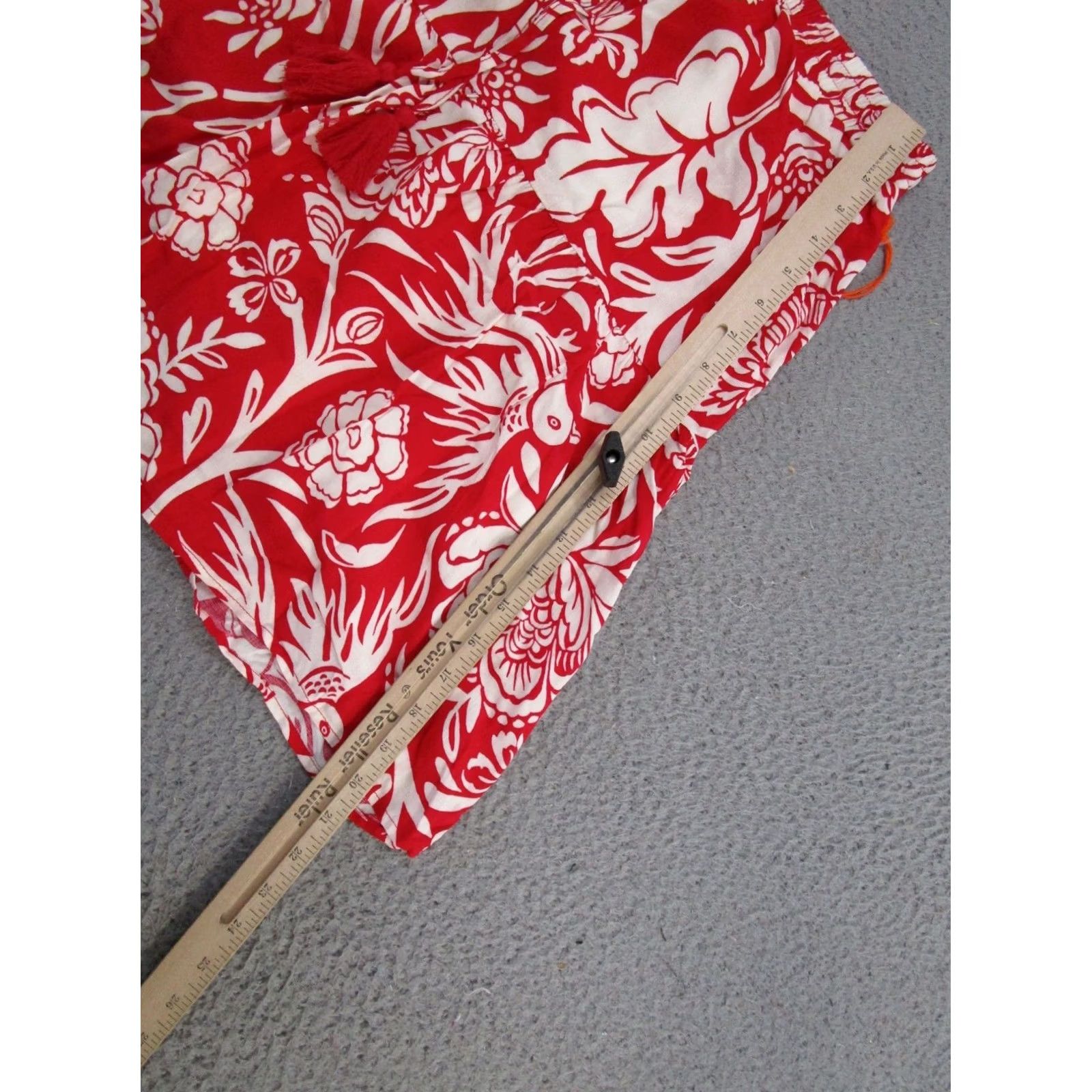 Vintage Knox Rose Skirt Short A-Line Elastic Waist Red White Floral Tropical Beach Bohemian 90s Ladies Size M Womens Size 32" / US 10 / IT 46 - 7 Thumbnail