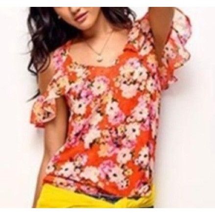 Other Cabi S Orange Floral LUSH Top Cold Shoulder Chiffon Sheer 53 Size S / US 4 / IT 40 - 8 Thumbnail