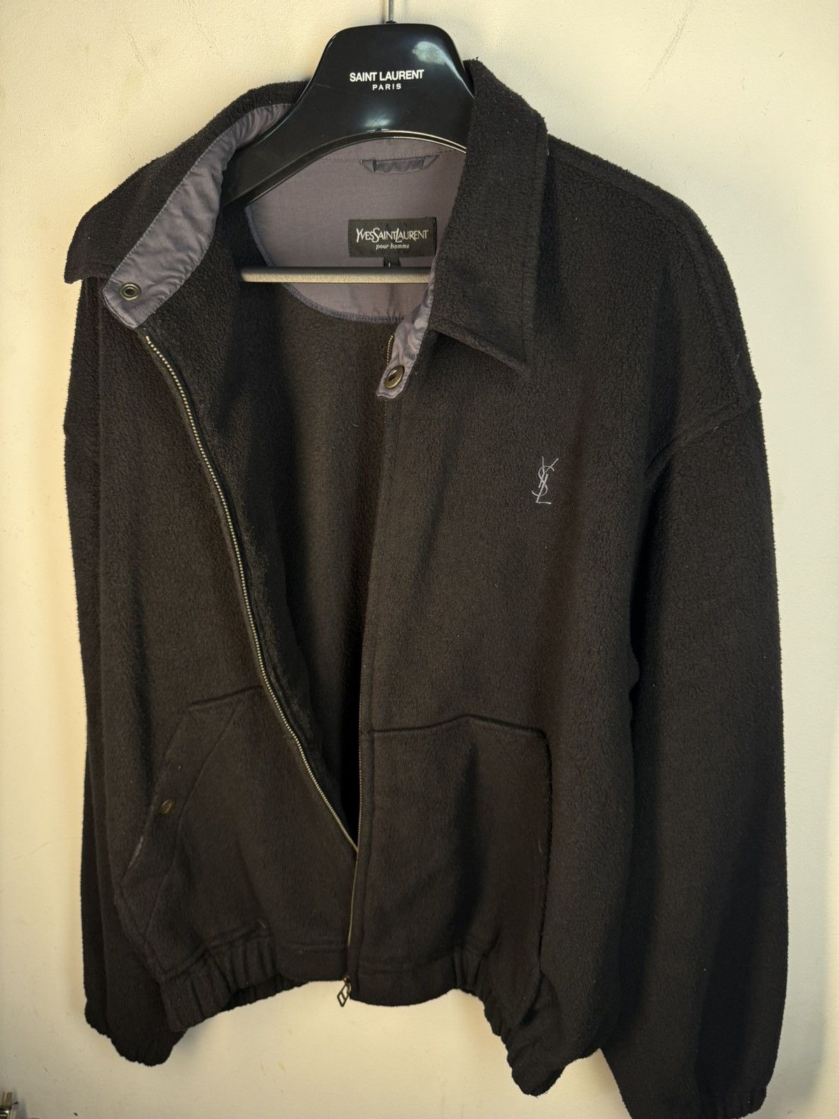 Yves Saint Laurent 90s Wool YSL Jacket Black Windbreaker Bomber Vintage Size US L / EU 52-54 / 3 - 10 Thumbnail