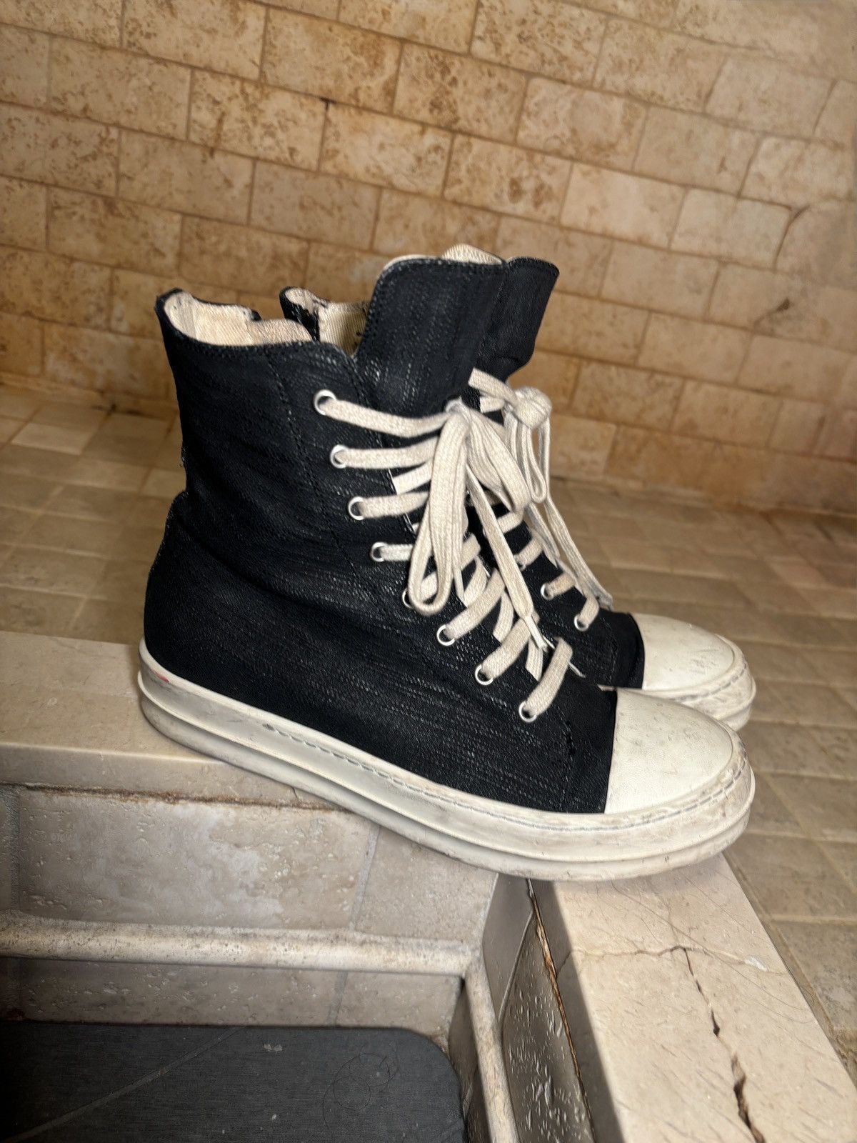 Rick Owens Rick Owens DRKSHDW Waxed Denim High Top Ramones Size US 7 / EU 40 - 9 Thumbnail