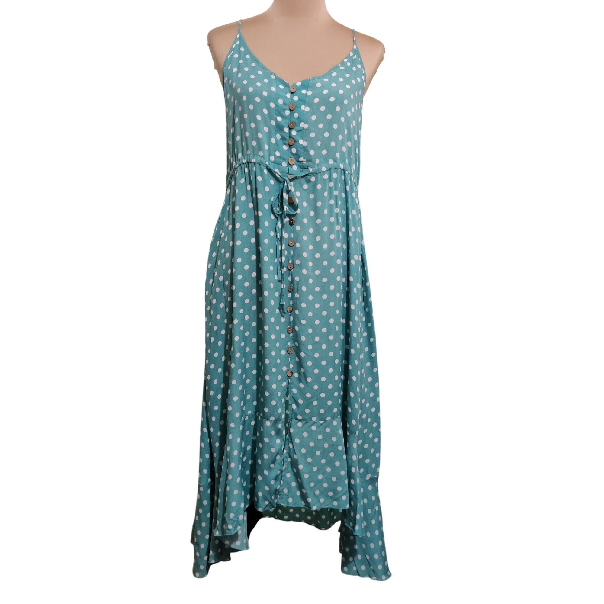 Other Polka Dot Midi Dress Boho Cottagecore Sundress Flowy Button- Size L / US 10 / IT 46 - 1 Thumbnail
