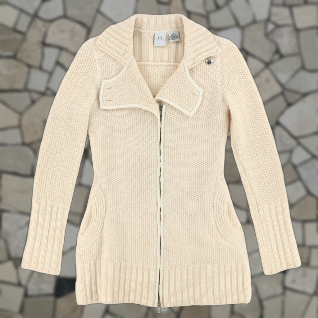 Armani Exchange Armani Exchange Full Zip Shaping Knit Sweatshirt Beige Women's S Shirt Size S / US 4 / IT 40 - 1 Thumbnail