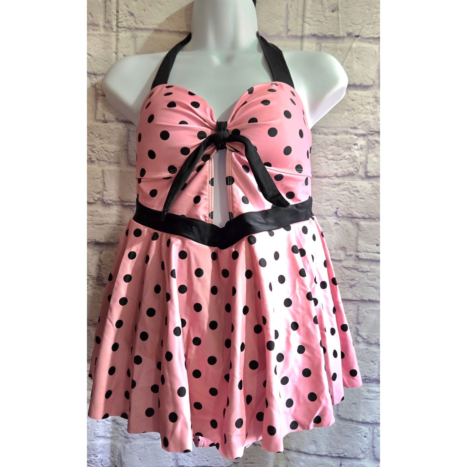 Other Pink 1950s Halter Polka Dots One-Piece Swimsuit L NIB Retro Size L / US 10 / IT 46 - 1 Thumbnail