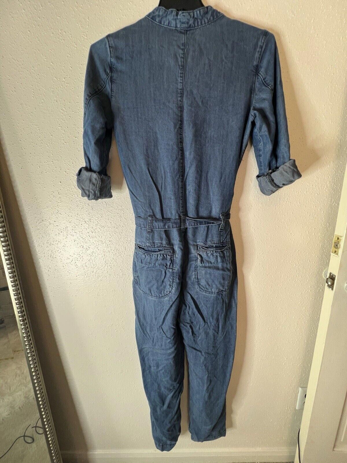 Free People FREE PEOPLE Lou Imperial Blue Denim Long Sleeve Jumpsuit Size 27" / US 4 / IT 40 - 3 Thumbnail