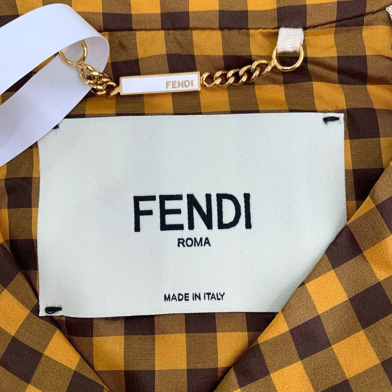 Fendi Fendi Grid Mesh Overlay Lapel Double-Breasted Yellow Silk Lo Size S / US 4 / IT 40 - 2 Thumbnail