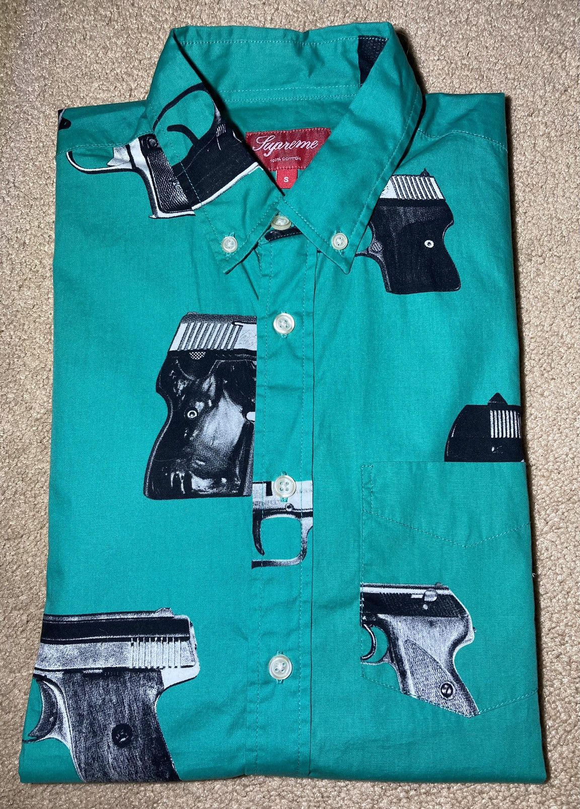 Supreme SS13 Supreme Guns Button Up Teal Shirt 2013 Graphic Print S |  Grailed