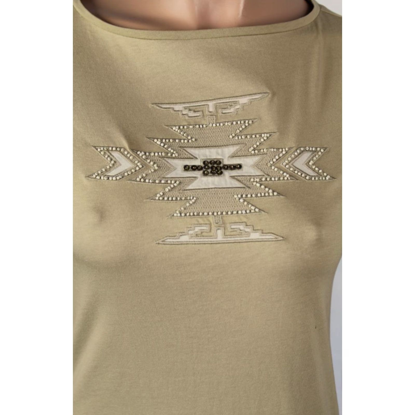 Ralph Lauren Ralph Lauren XS Tan Knit Short Sleeve Shirt NWT Geometric Beaded 100% Cotton Crew Neck Women’s Shirt XS Tan Size XS / US 0-2 / IT 36-38 - 2 Thumbnail