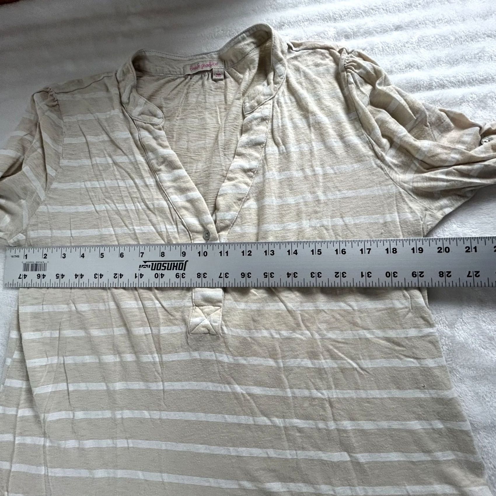 Vintage Fresh Produce Womens Striped 3/4 Sleeve Shirt Large Beige/Blue/Black Lot of 3 Size L / US 10 / IT 46 - 7 Thumbnail