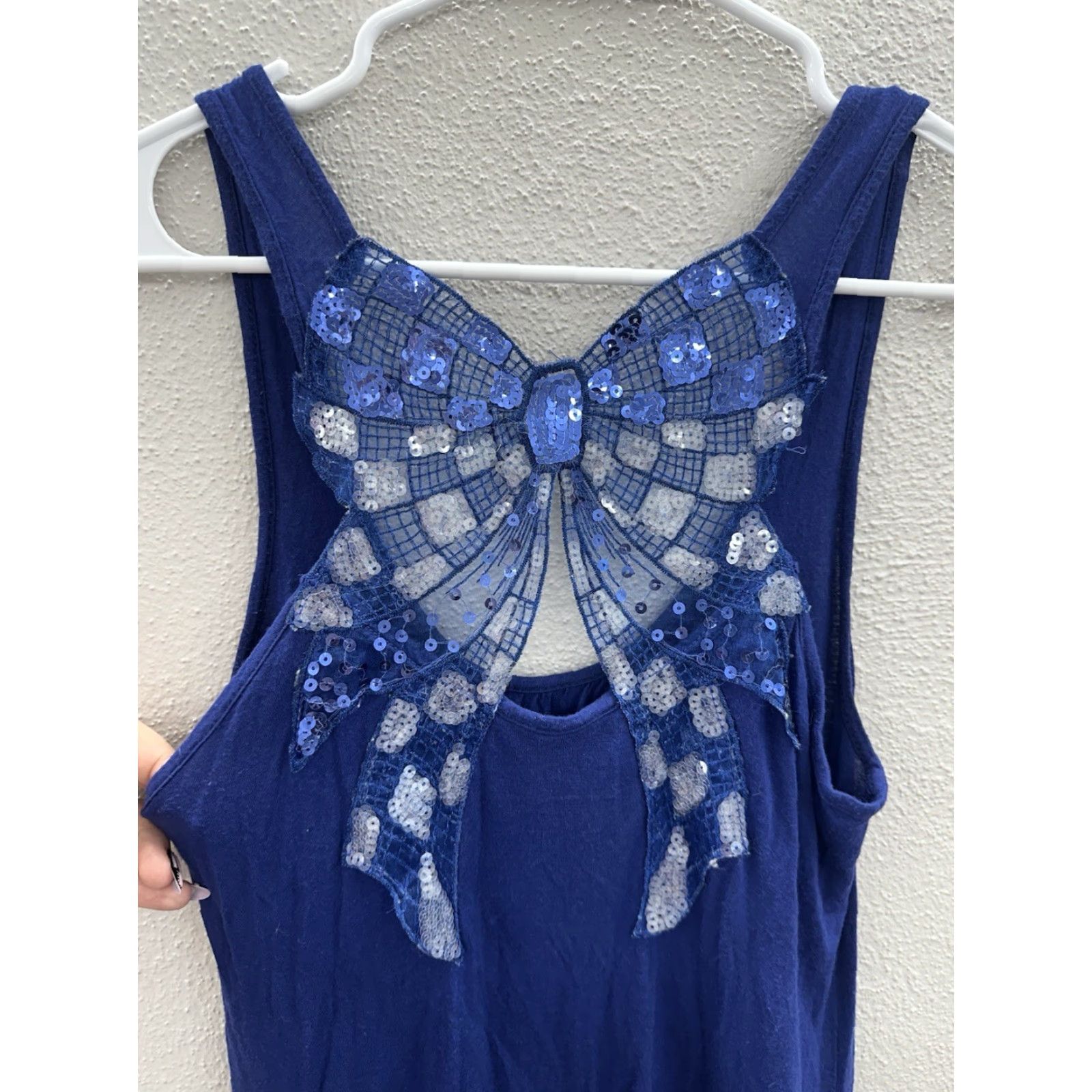 Vintage Kirra Tank Top Womens Medium Blue Sequin Bow Racerback Casual Summer USA Made Velcro Scoop Neck Sleeveless Adjustable Strap Racerback Size M / US 6-8 / IT 42-44 - 5 Thumbnail