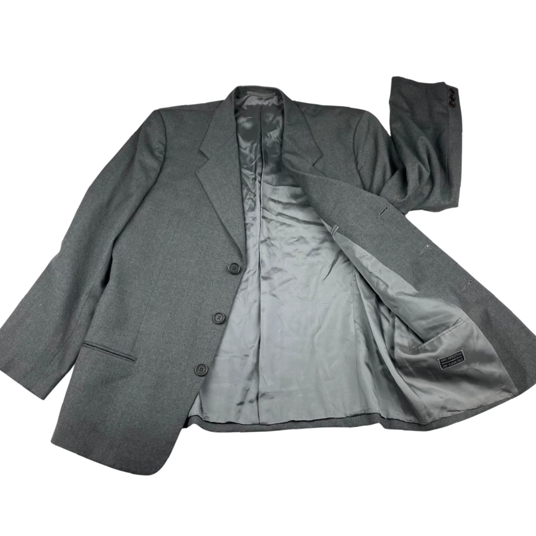 Armani Armani Collezioni Blazer Men Wool Flannel 3-Button Gray 40S US Short Three-Button Notch Lapel Made in Italy Mens Size 40R - 3 Thumbnail
