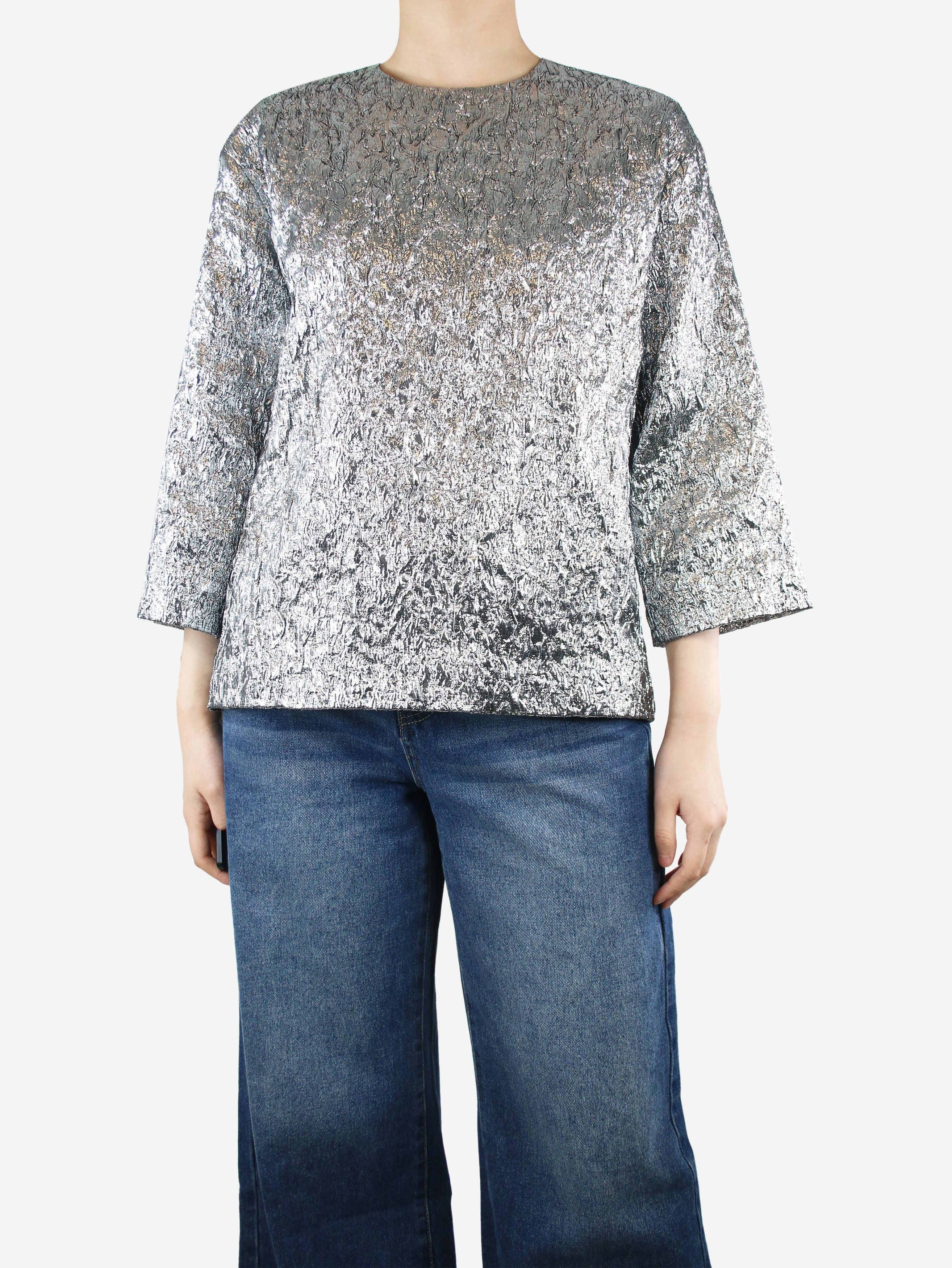 image of Rochas Silver Metallic Crinkled Top - Size Uk 10, Women's