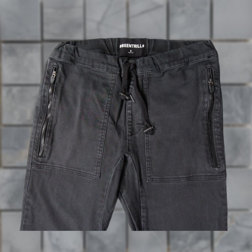 Been Trill Been Trill Pants Mens Small Black Jean Jogger Streetwear Drawstring Stretch Size US 36 / EU 52 - 1 Thumbnail