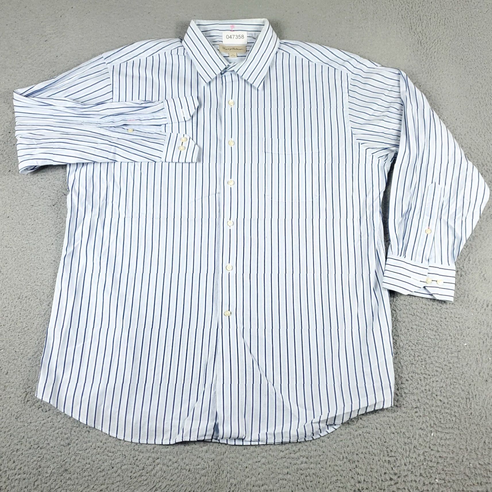 Tommy Bahama Tommy Bahama Dress Shirt Mens 17 Blue Striped Long Sleeve Button Up Collared 100% Cotton Regular Size 46R - 2 Thumbnail