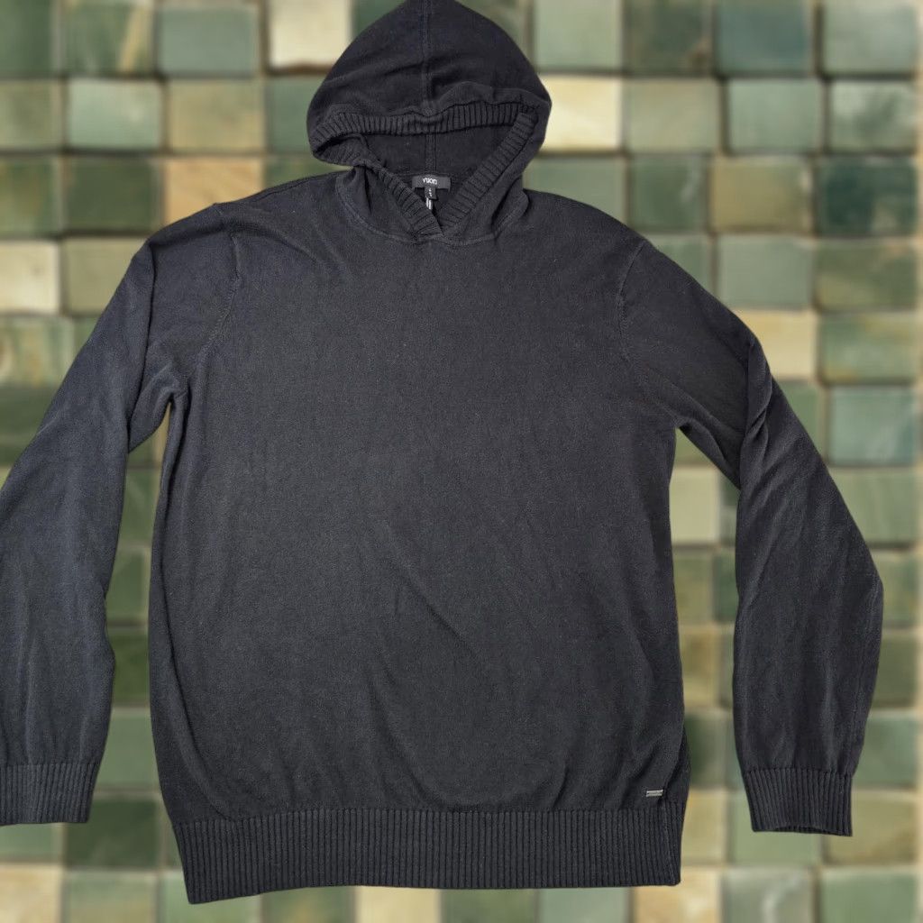 VUORI Hoodie Sweater Mens Large Black Pullover Knit Tight-Knit Organic Cotton Cashmere V-Neck
