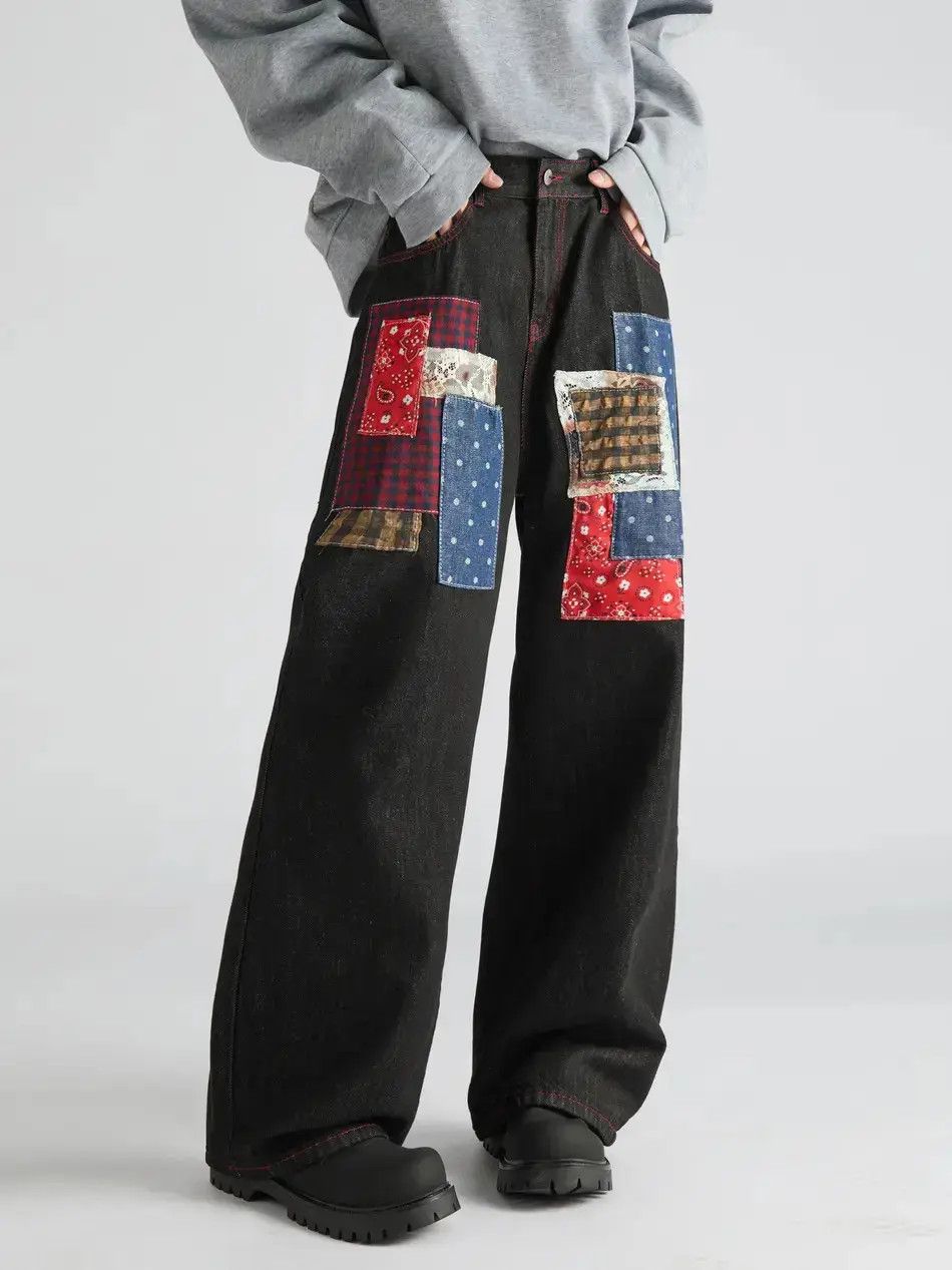 Japanese Brand Retro straight leg wide leg patchwork jeans Size US 32 / EU 48 - 3 Thumbnail