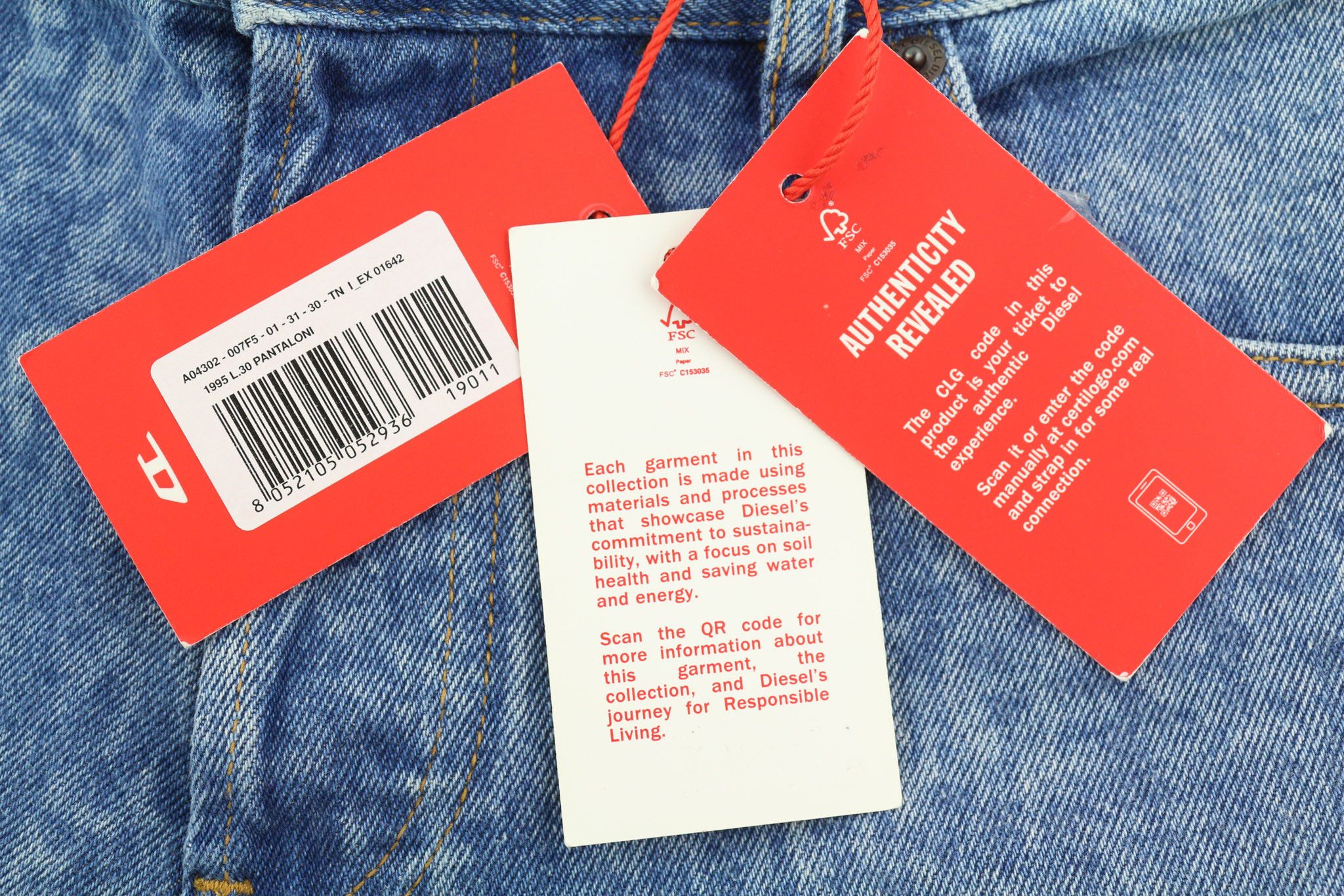 Diesel 1995 007F5 W31 Slim Straight Washed Logo Jeans 40220 Size US 31 - 8 Thumbnail