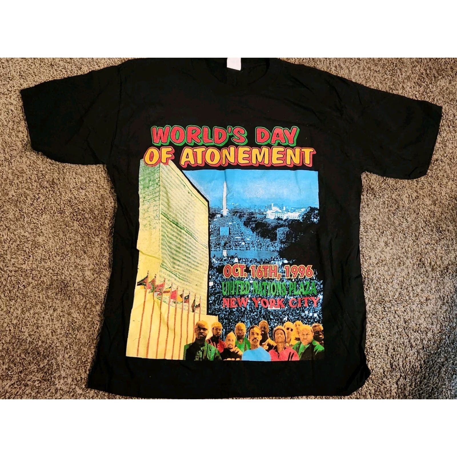 Vintage VINTAGE Bay Club World’s Day of Atonement Rap Tee 1996 Medium Black Short Sleeve Hip Hop Mens M 1990s Million Man March Bay Club? Size US M / EU 48-50 / 2 - 4 Thumbnail