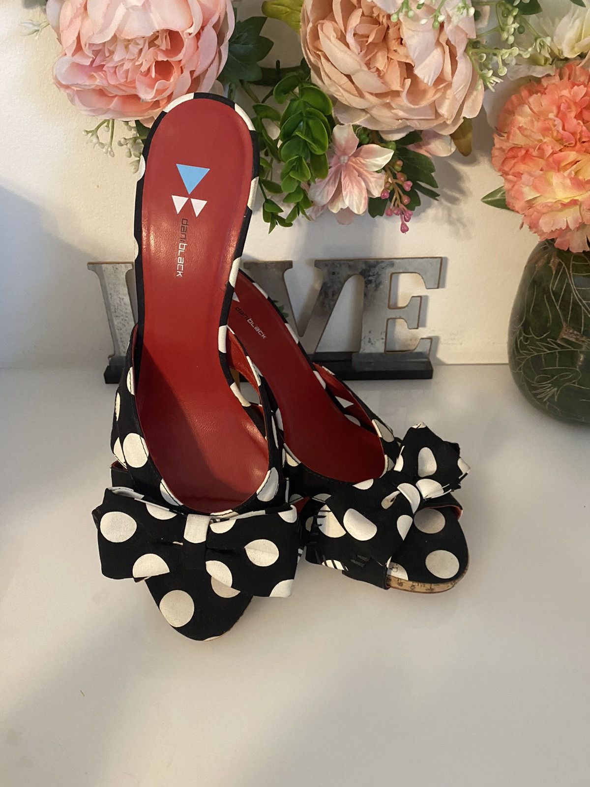 Vintage Daniblack Women’s Wanda Sandal Blk White Polka Dots 10M Size US 10 / IT 40 - 1 Thumbnail